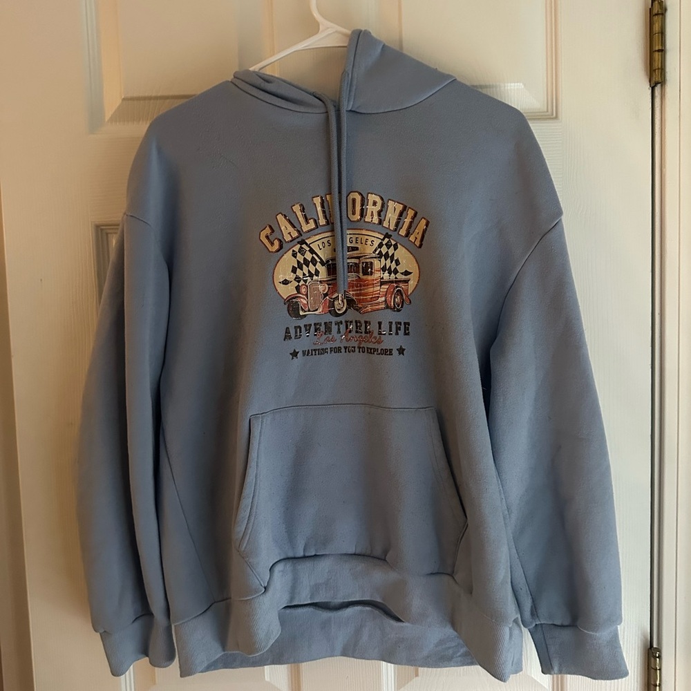SHEIN Light Blue California Graphic Hoodie
